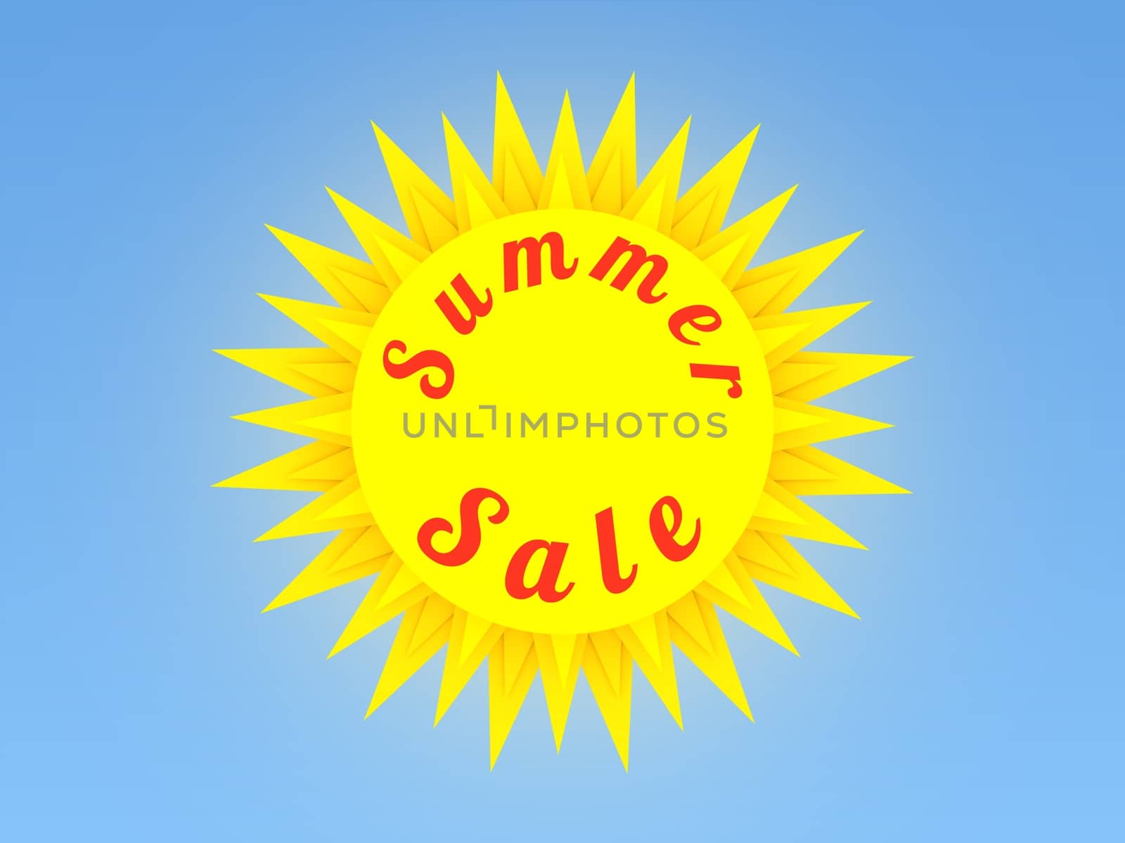 Illustration of an isolated sun with the words "Summer Sale" over a gradient blue background