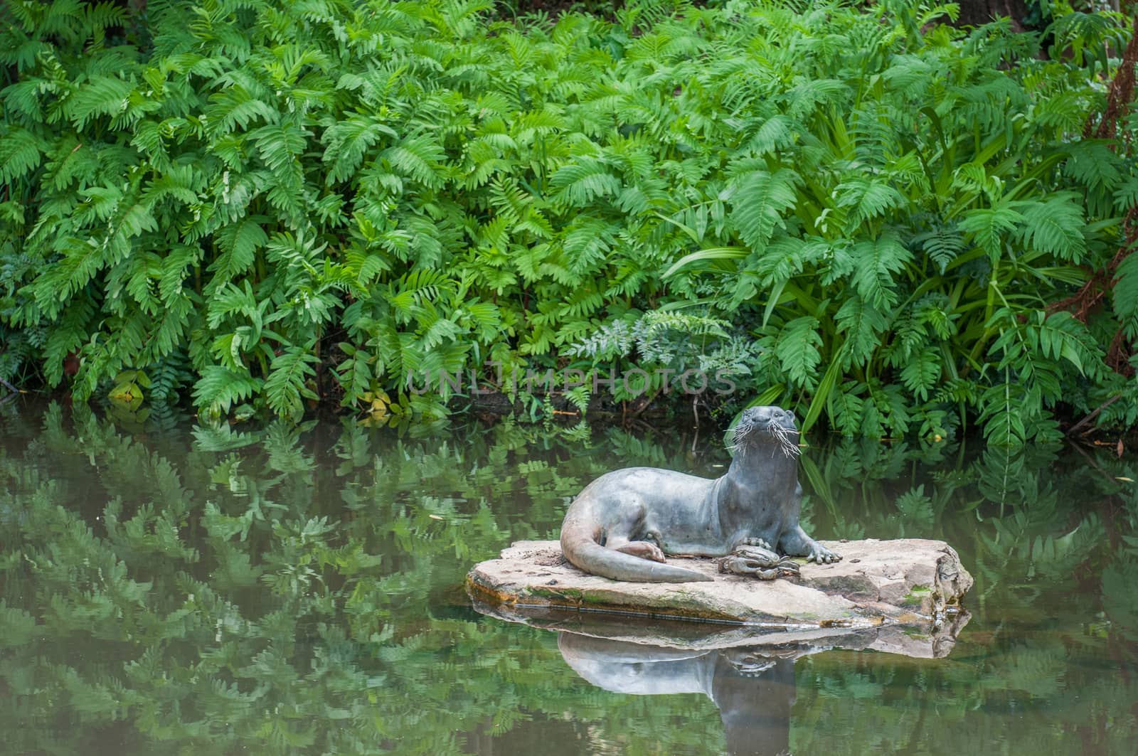 CAPE TOWN, SOUTH AFRICA - DECEMBER 9, 2014: Sculpture of an otter in the Kirstenbosch Botanical Gardens
