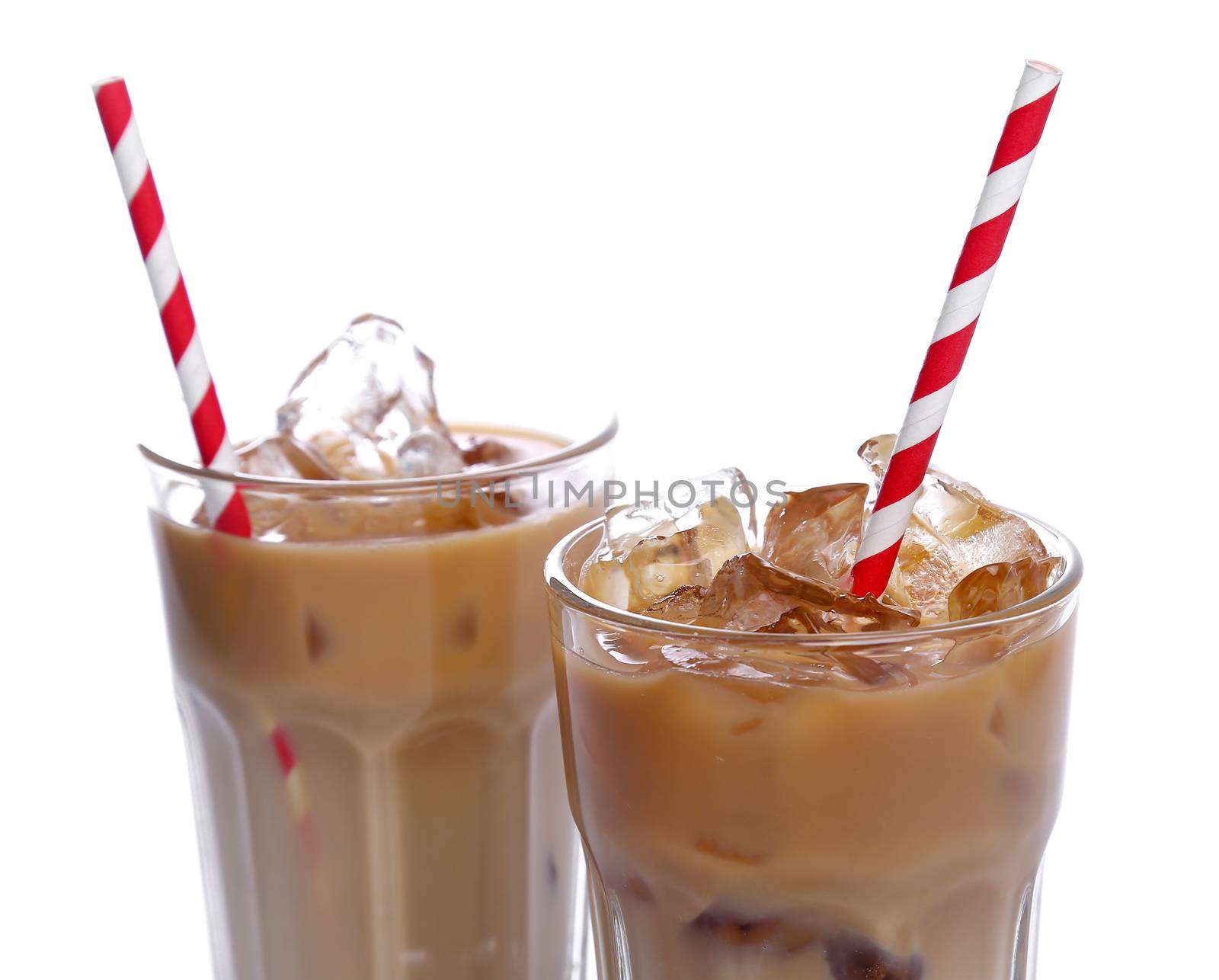 Glass of cold coffee on a white background