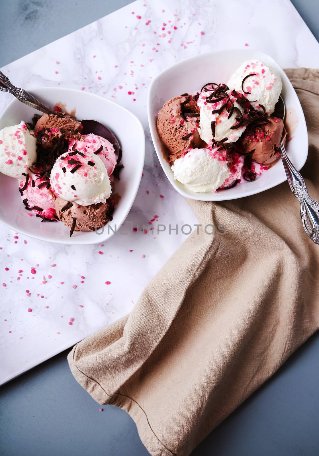 Frozen. Delicious ice cream on the table