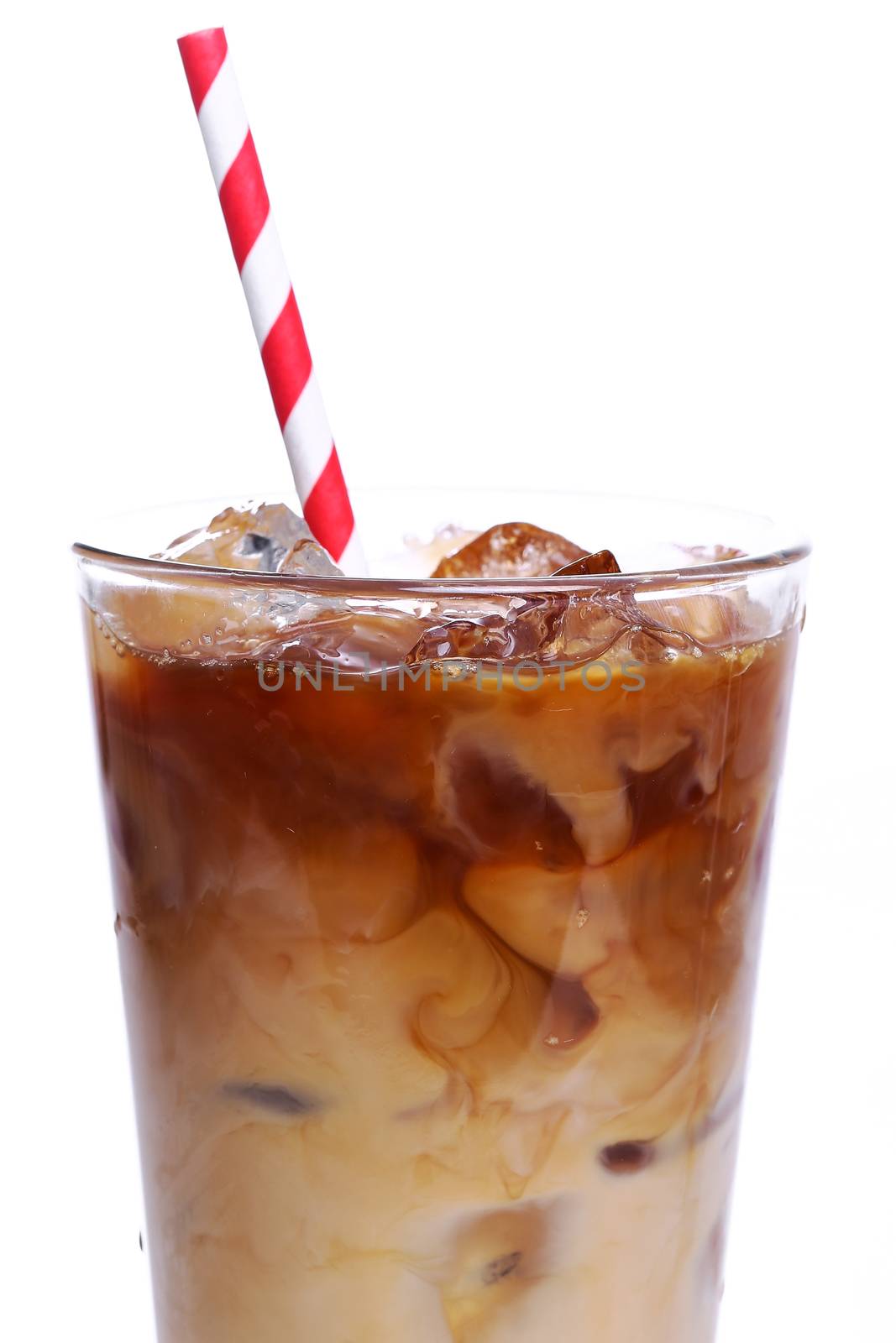 Glass of cold coffee on a white background