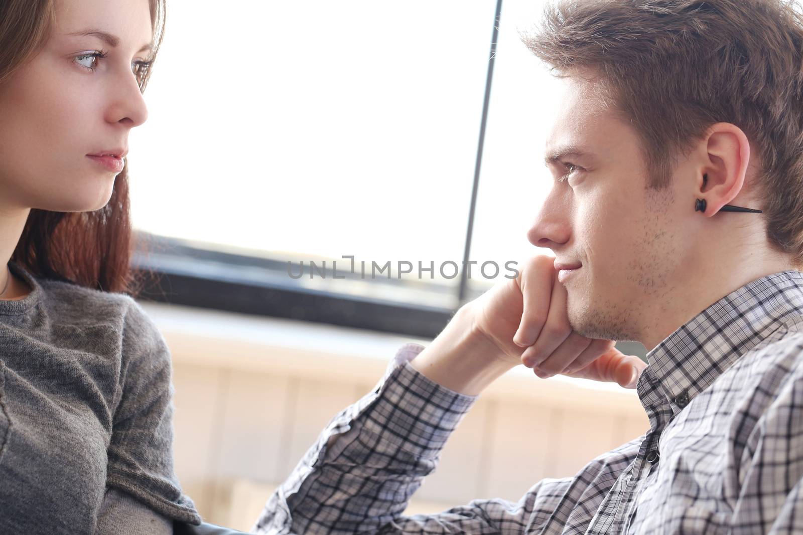 Love, relationship. Beautiful couple at home