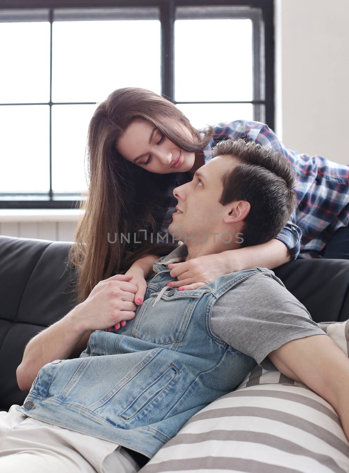 Love, relationship. Beautiful couple at home