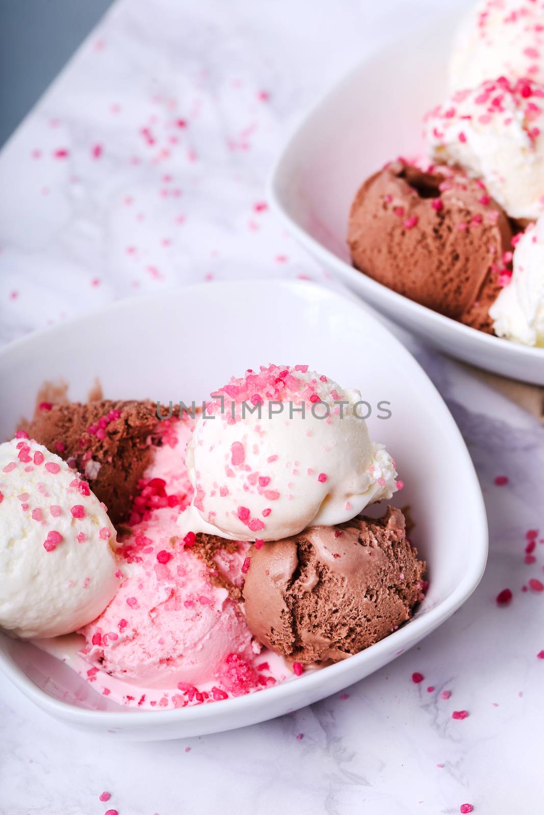 Frozen. Delicious ice cream on the table