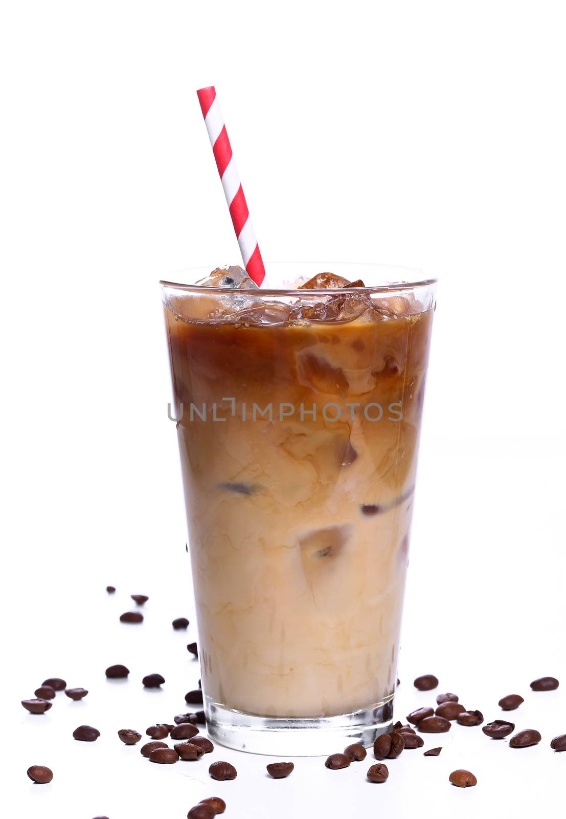 Glass of cold coffee on a white background