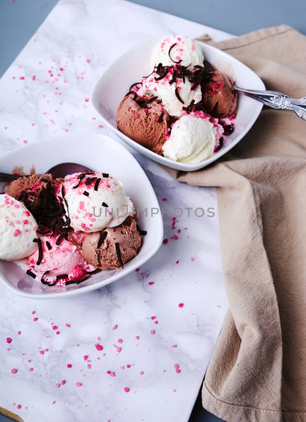 Frozen. Delicious ice cream on the table