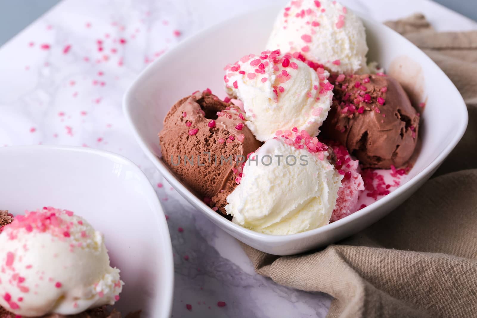 Frozen. Delicious ice cream on the table