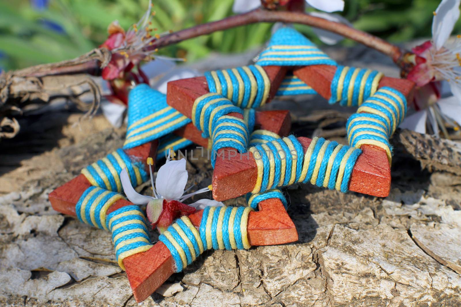 Handmade wooden earrings on the nature background by Yarvet