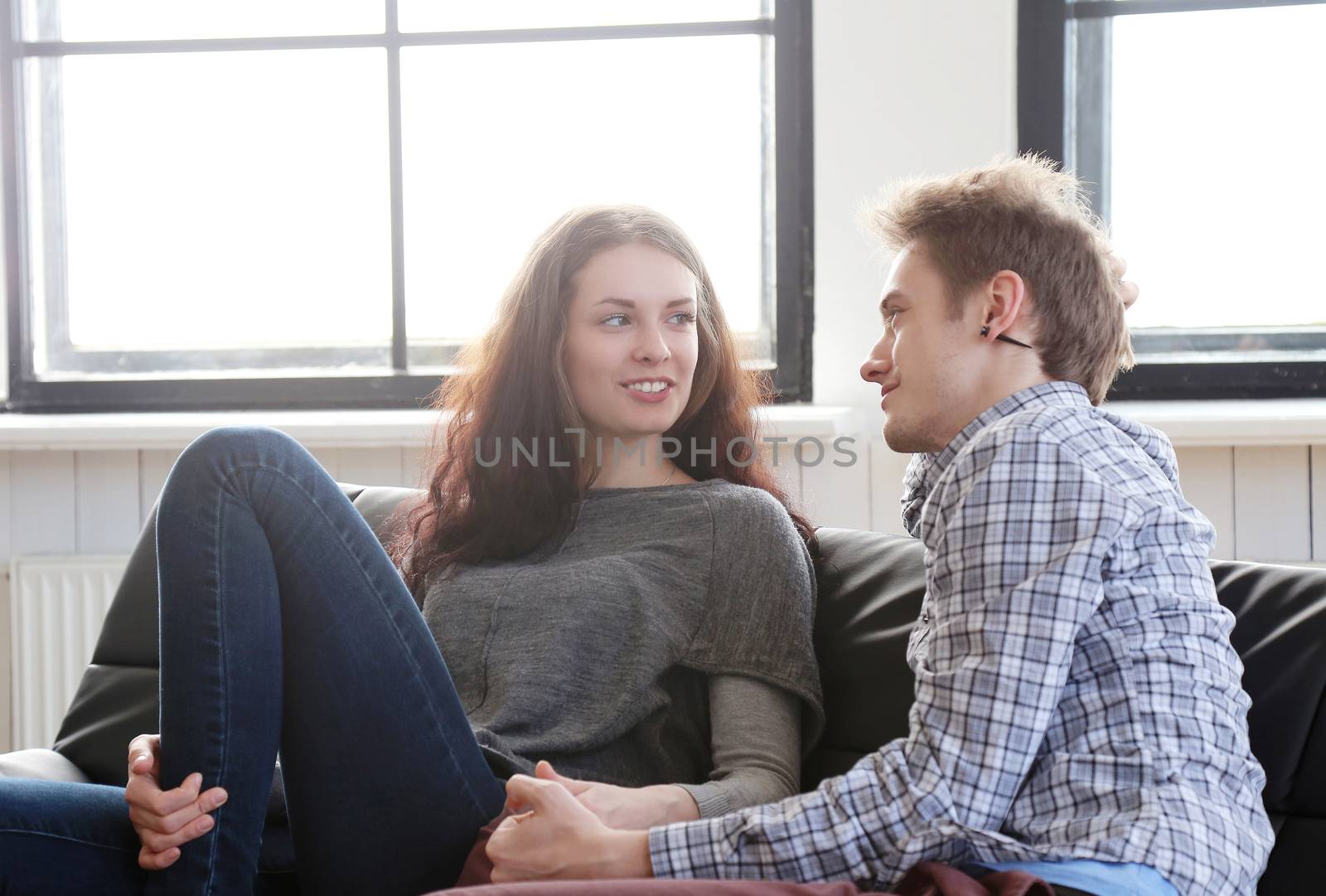 Love, relationship. Beautiful couple at home