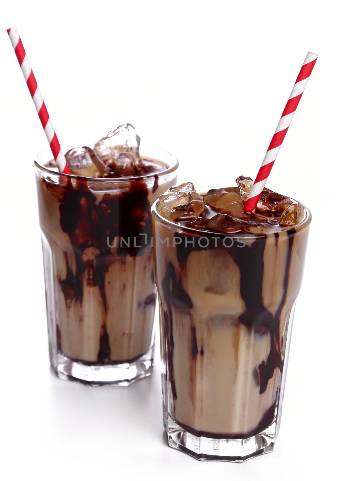 Glass of cold coffee on a white background