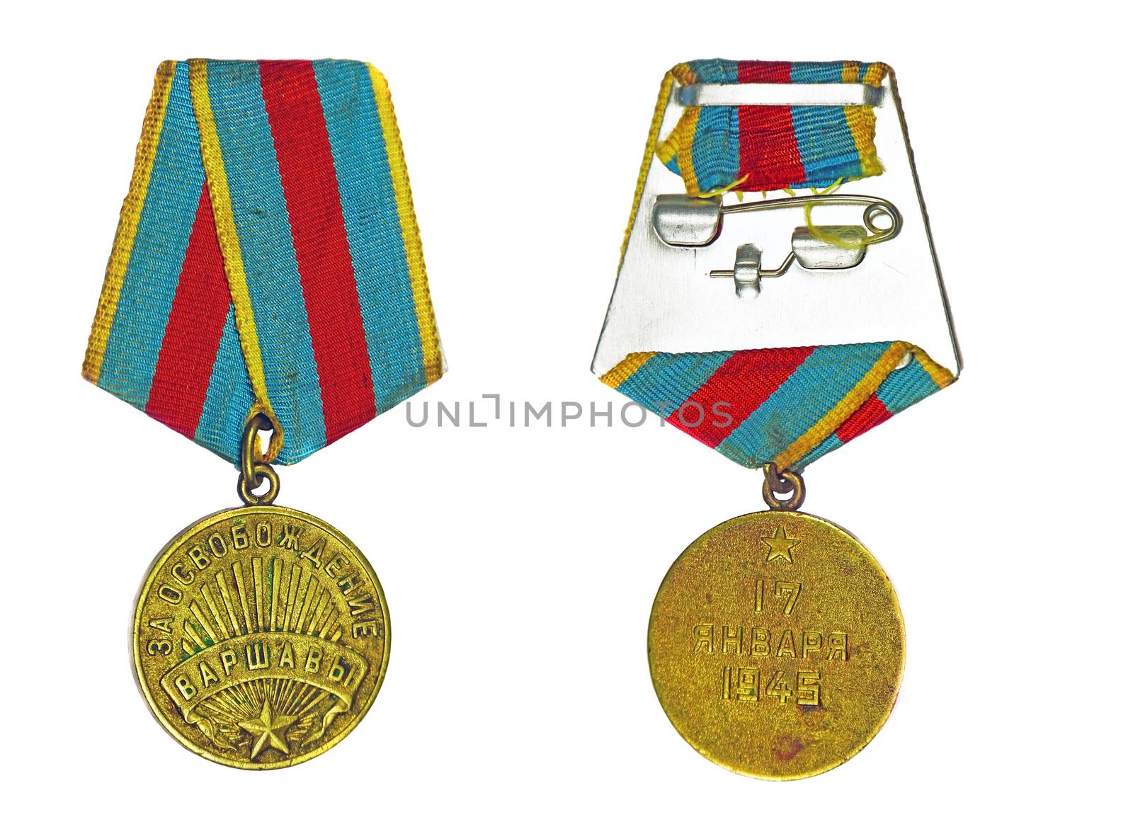 Medal "For the Liberation of Warsaw" (with the reverse side) on a white background