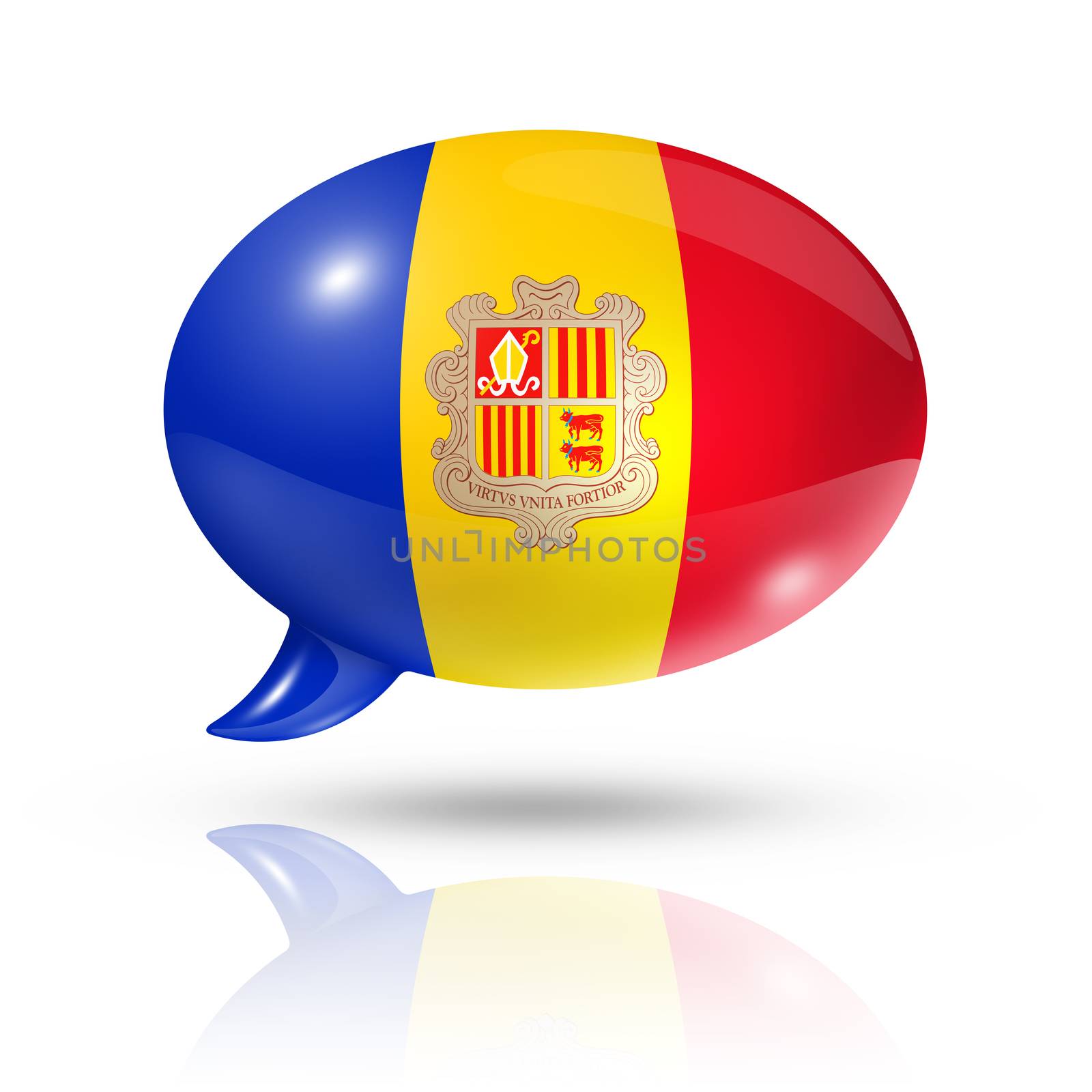 three dimensional Andorra flag in a speech bubble isolated on white with clipping path