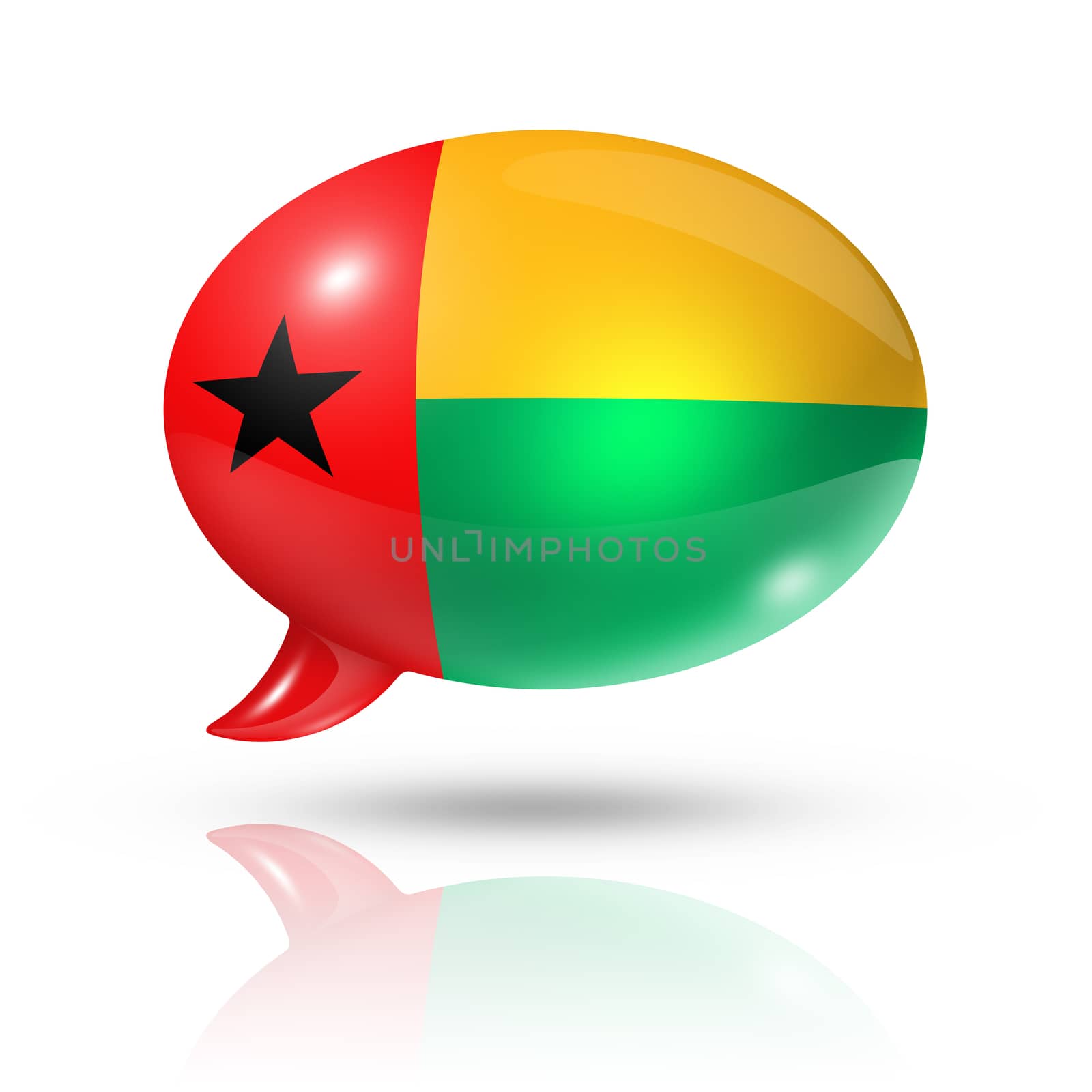 three dimensional Guinea Bissau flag in a speech bubble isolated on white with clipping path