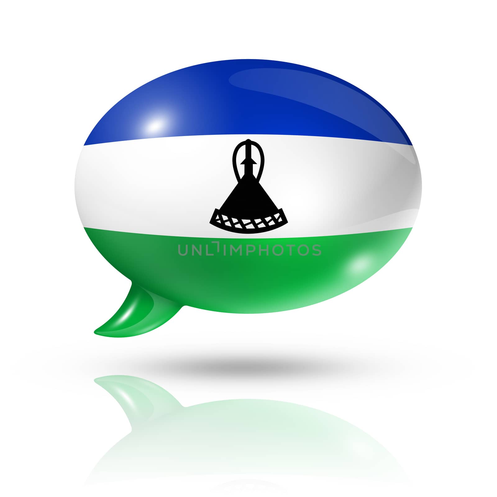 three dimensional Lesotho flag in a speech bubble isolated on white with clipping path