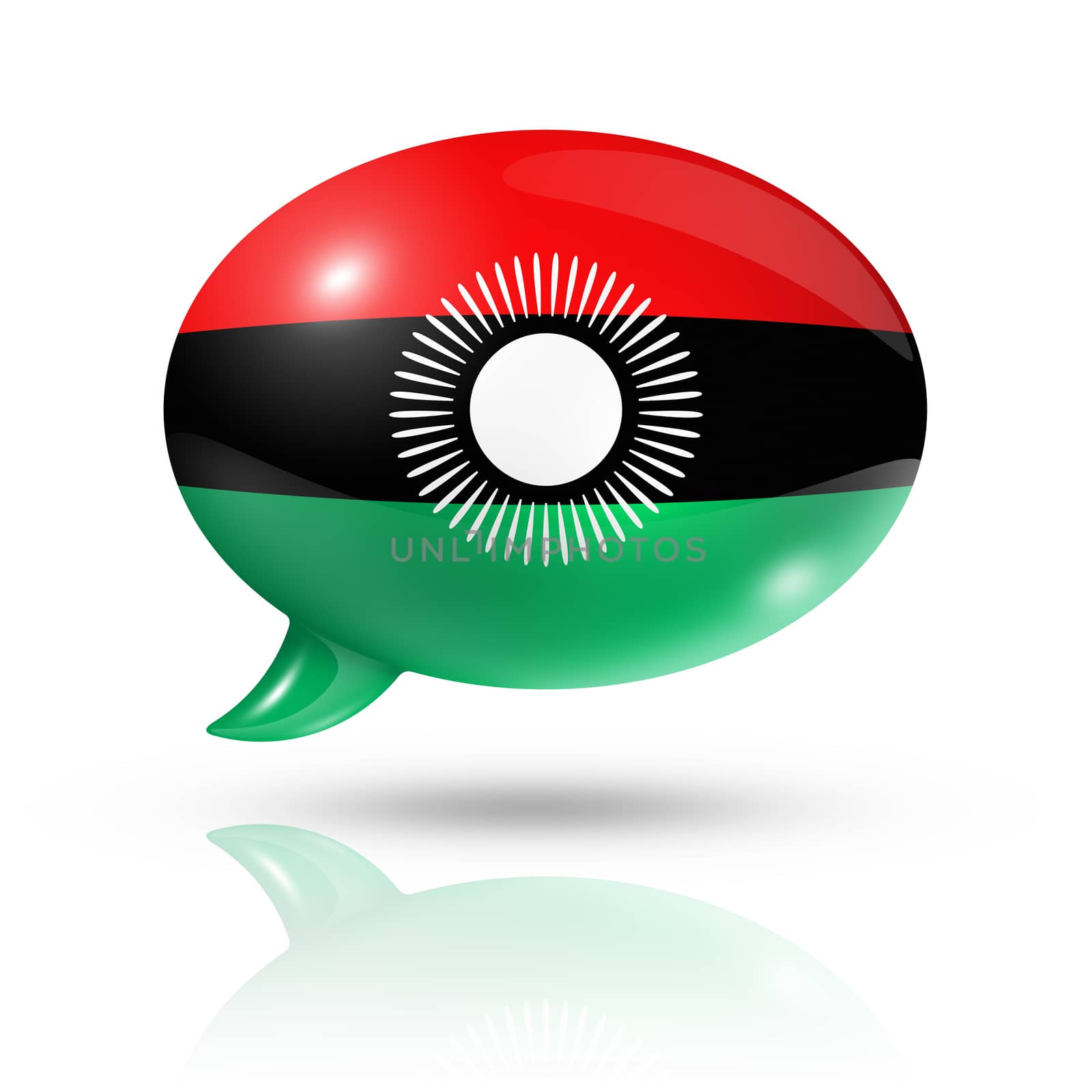 three dimensional Malawi flag in a speech bubble isolated on white with clipping path