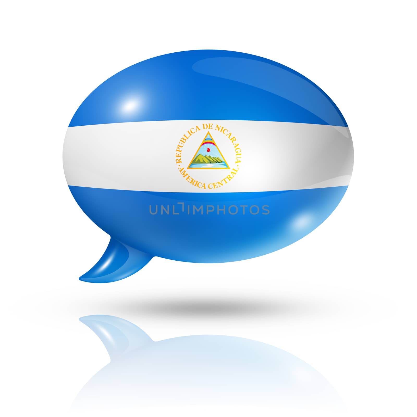 three dimensional Nicaragua flag in a speech bubble isolated on white with clipping path