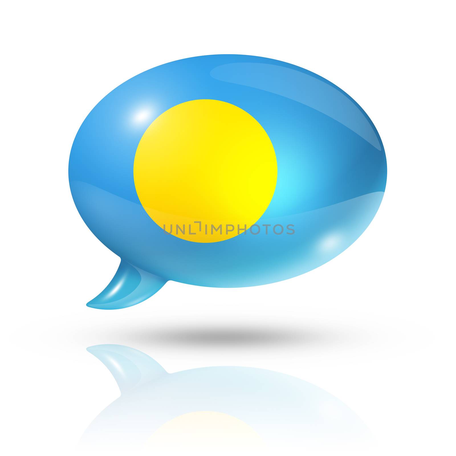 three dimensional Palau flag in a speech bubble isolated on white with clipping path