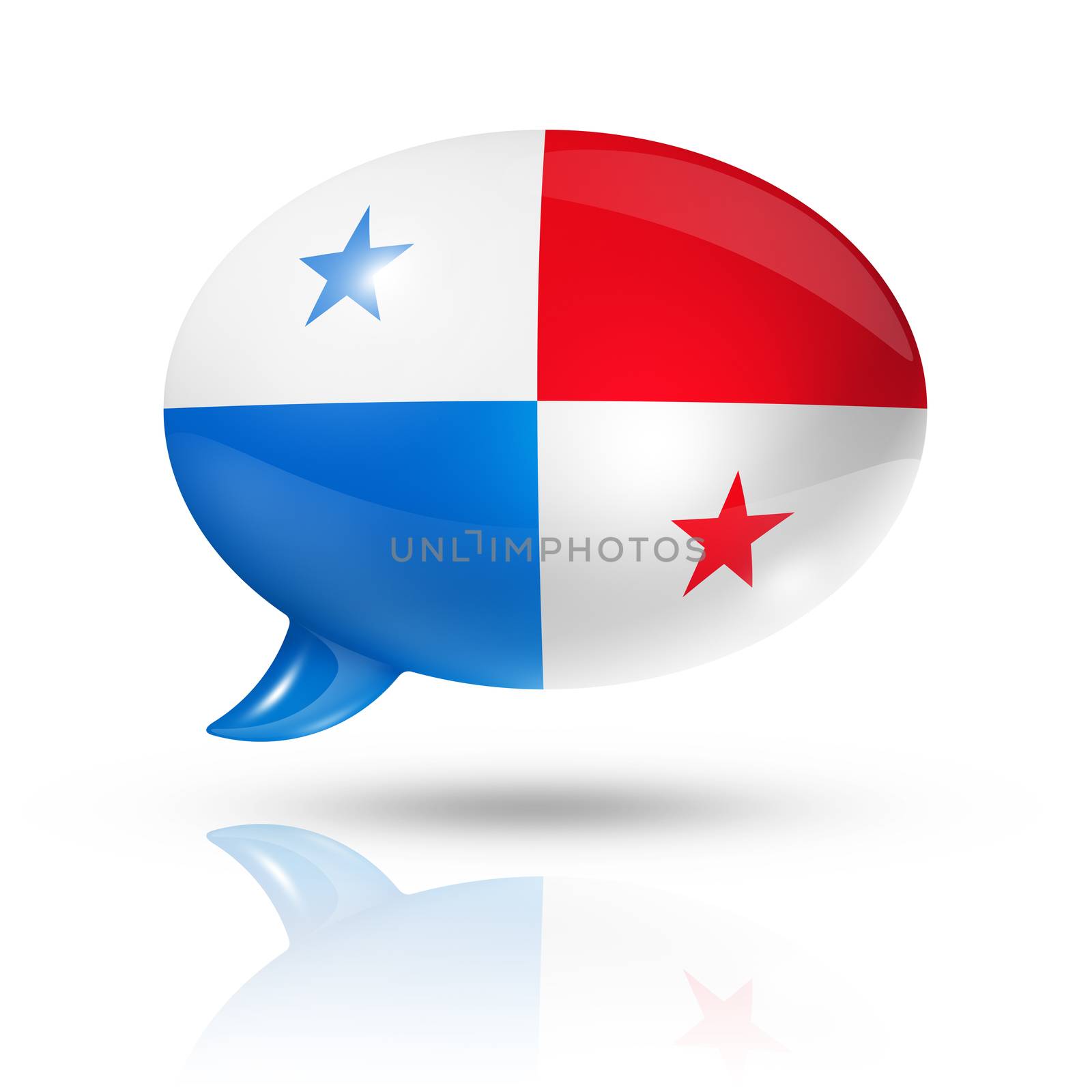 three dimensional Panama flag in a speech bubble isolated on white with clipping path