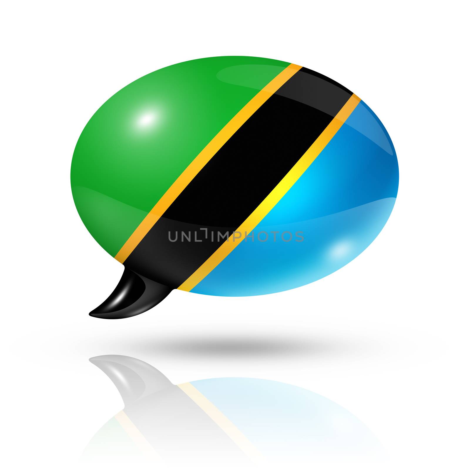 three dimensional Tanzania flag in a speech bubble isolated on white with clipping path