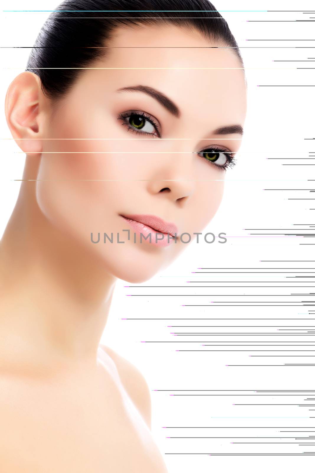 Face of a beautiful young woman, white background, isolated, cop by Nobilior