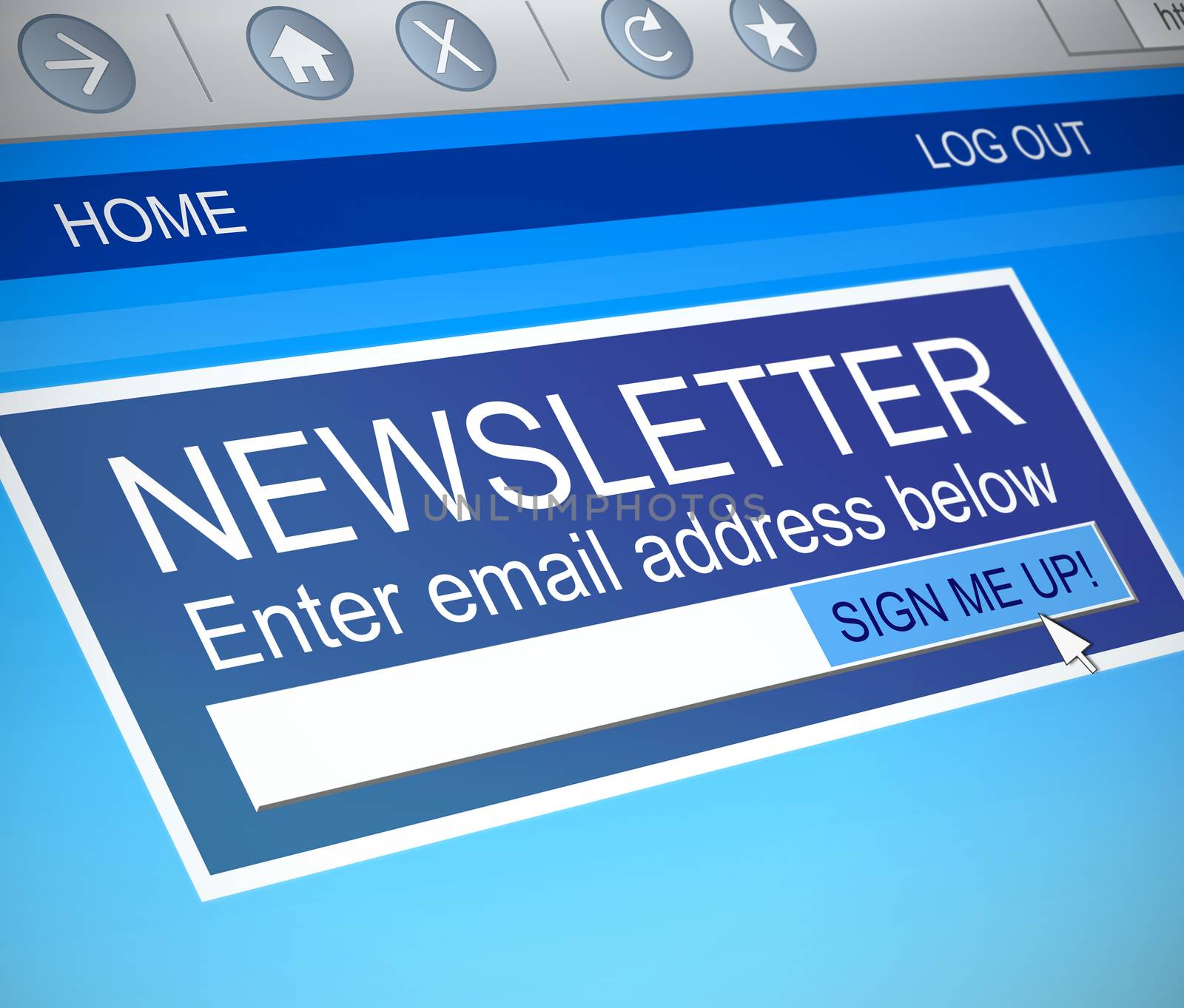 Illustration depicting a computer screen capture with a newsletter concept.