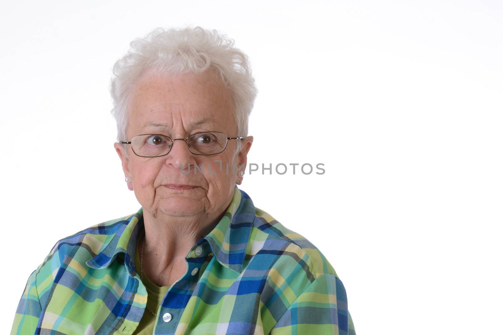 senior woman portrait on white background