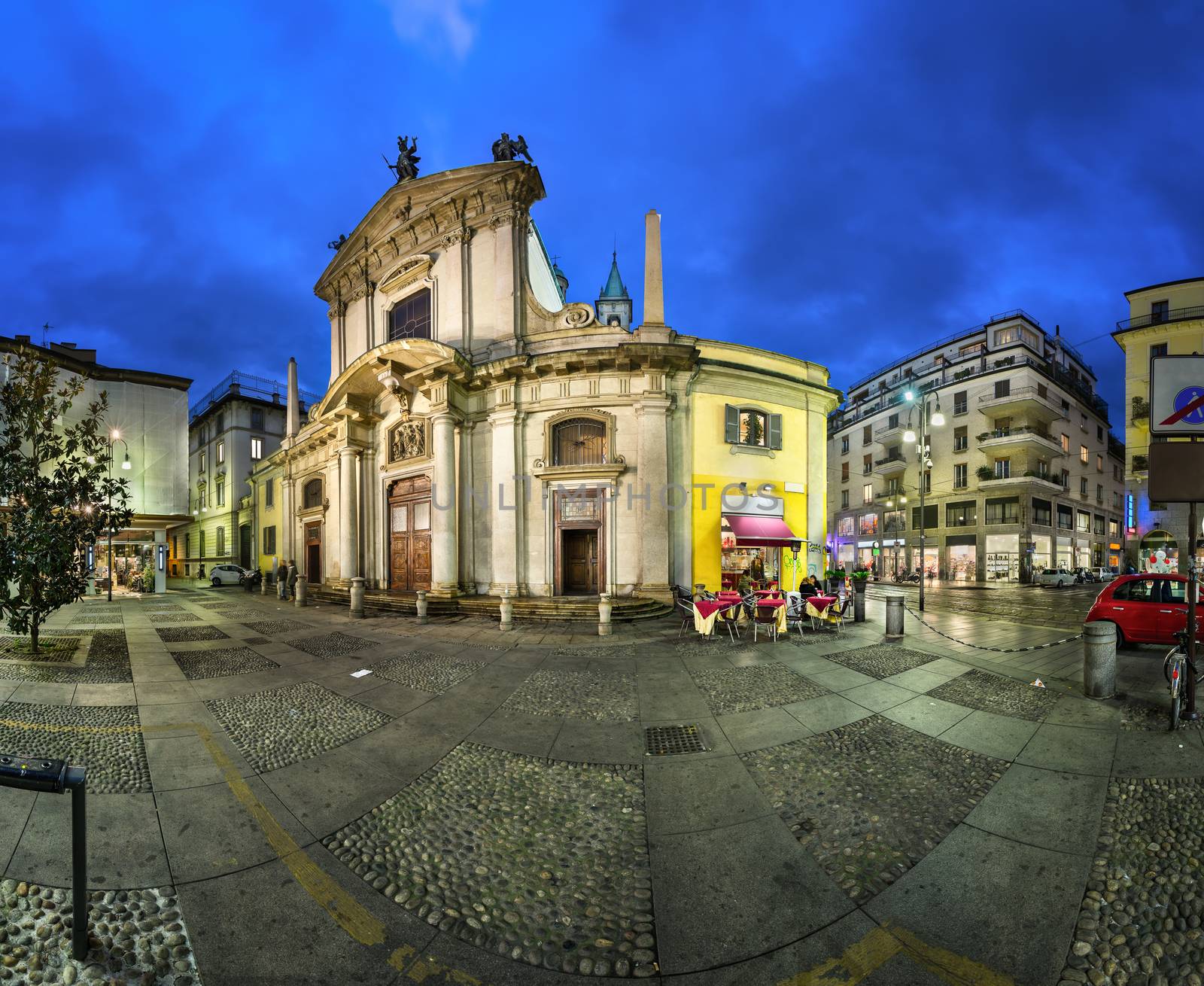 Saint George Church (Chiesa San Giorgio al Palazzo) and Torino Street in the Evening, Milan, Italy