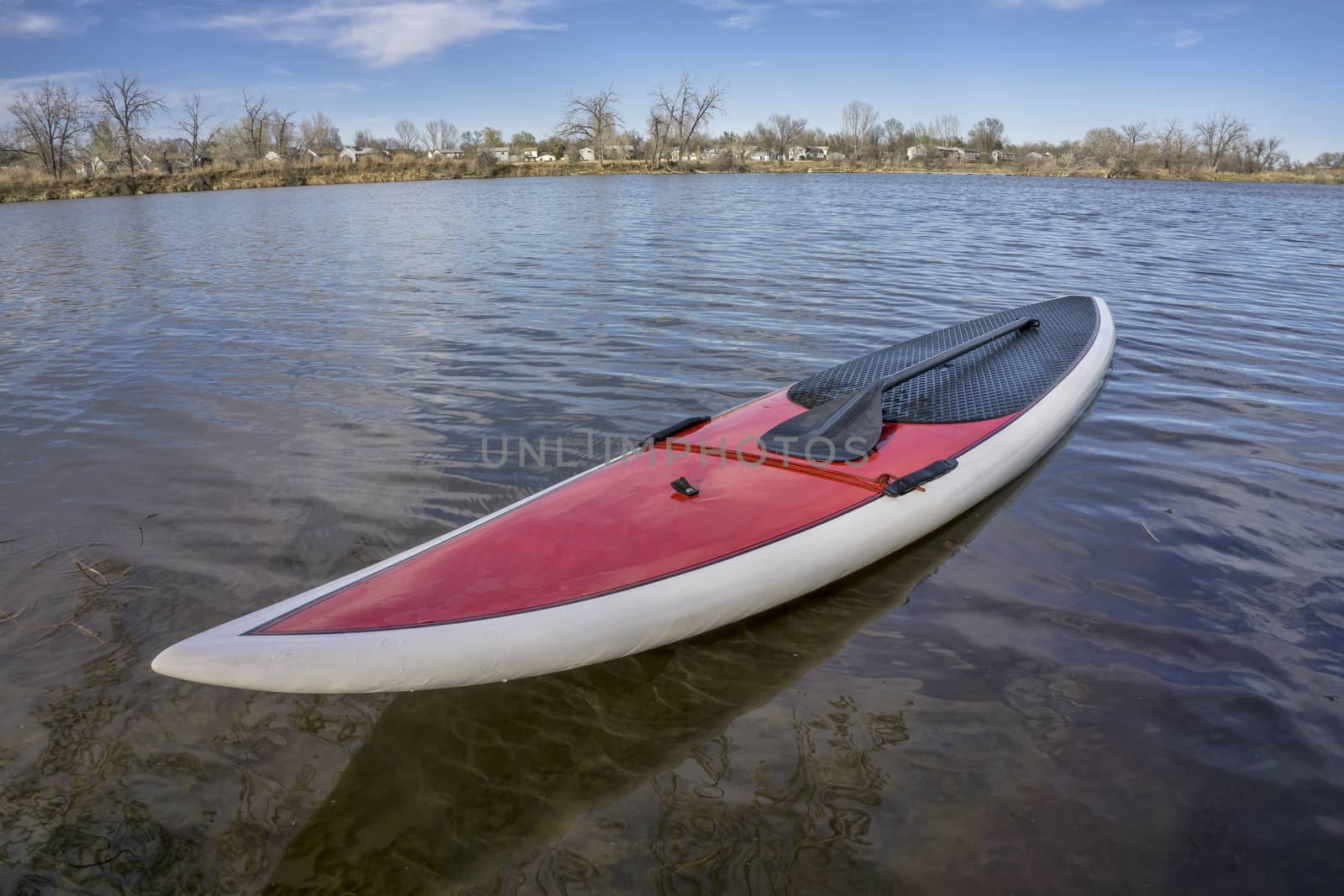 SUP paddleboard on lake shore by PixelsAway