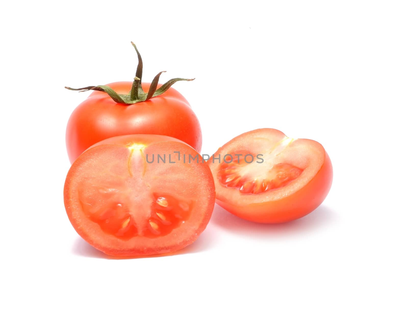 Red tomato with handle isolated on white background