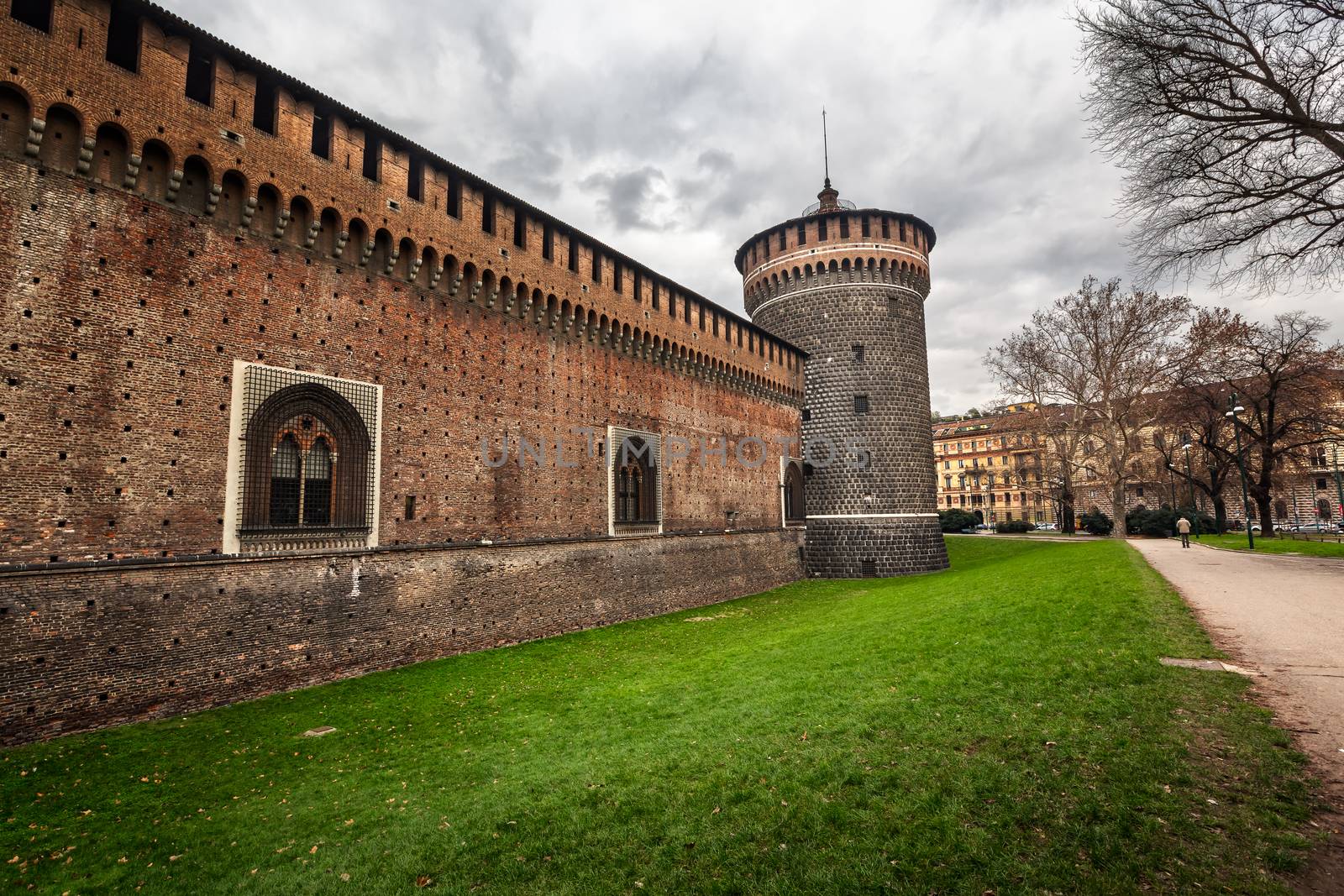 The Outer Wall of Castello Sforzesco (Sforza Castle) in Milan, Italy