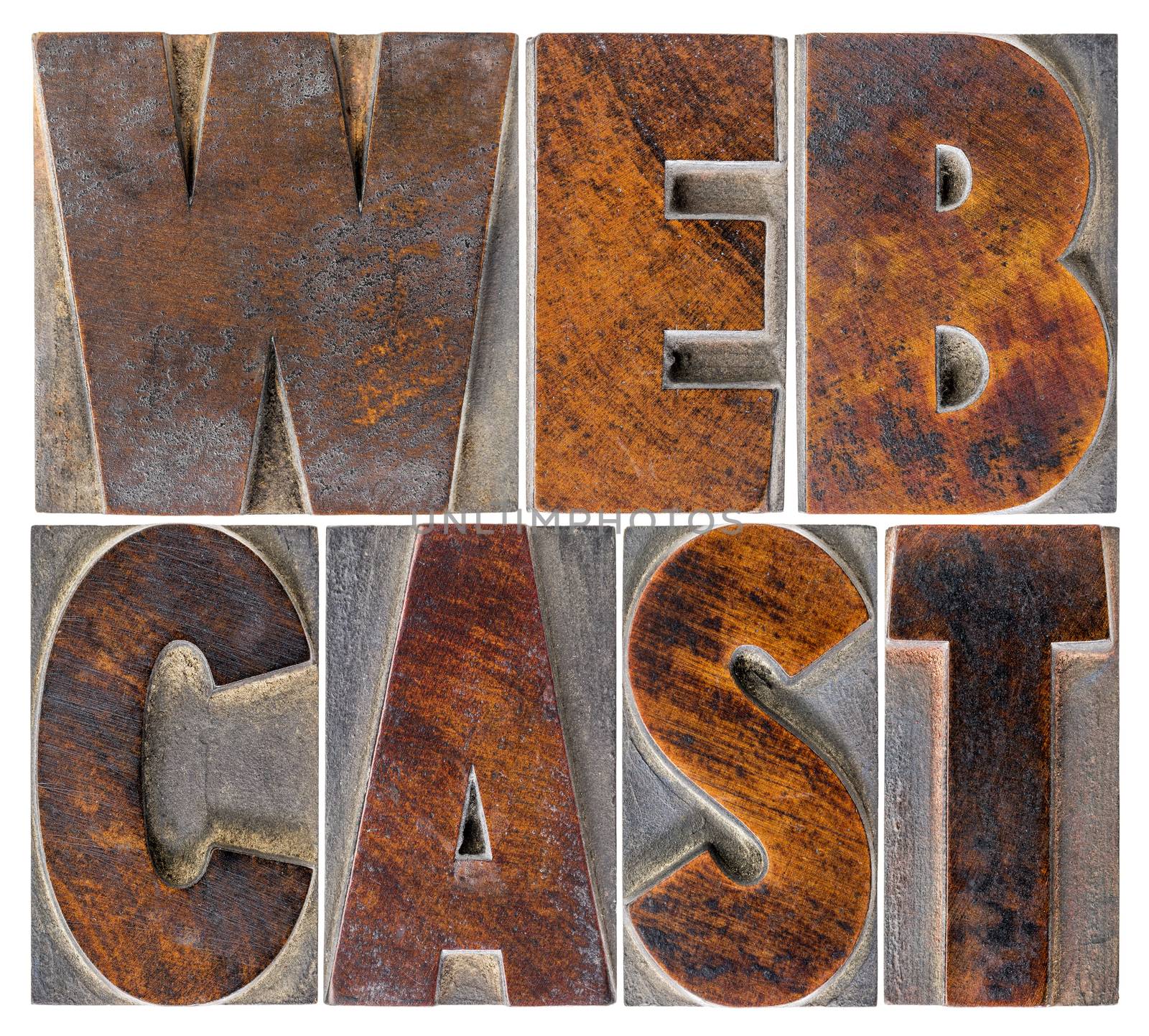 webcast word - isolated tet in vintage letterpress wood type