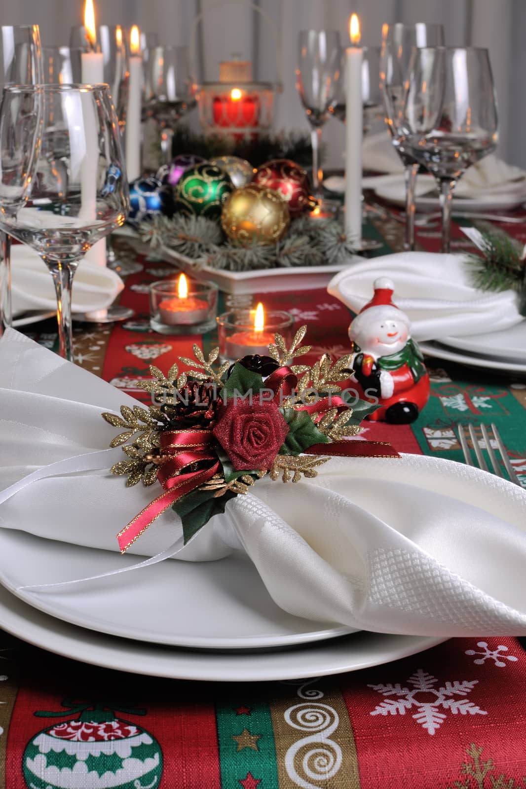 Decorative folded napkin on the Christmas table