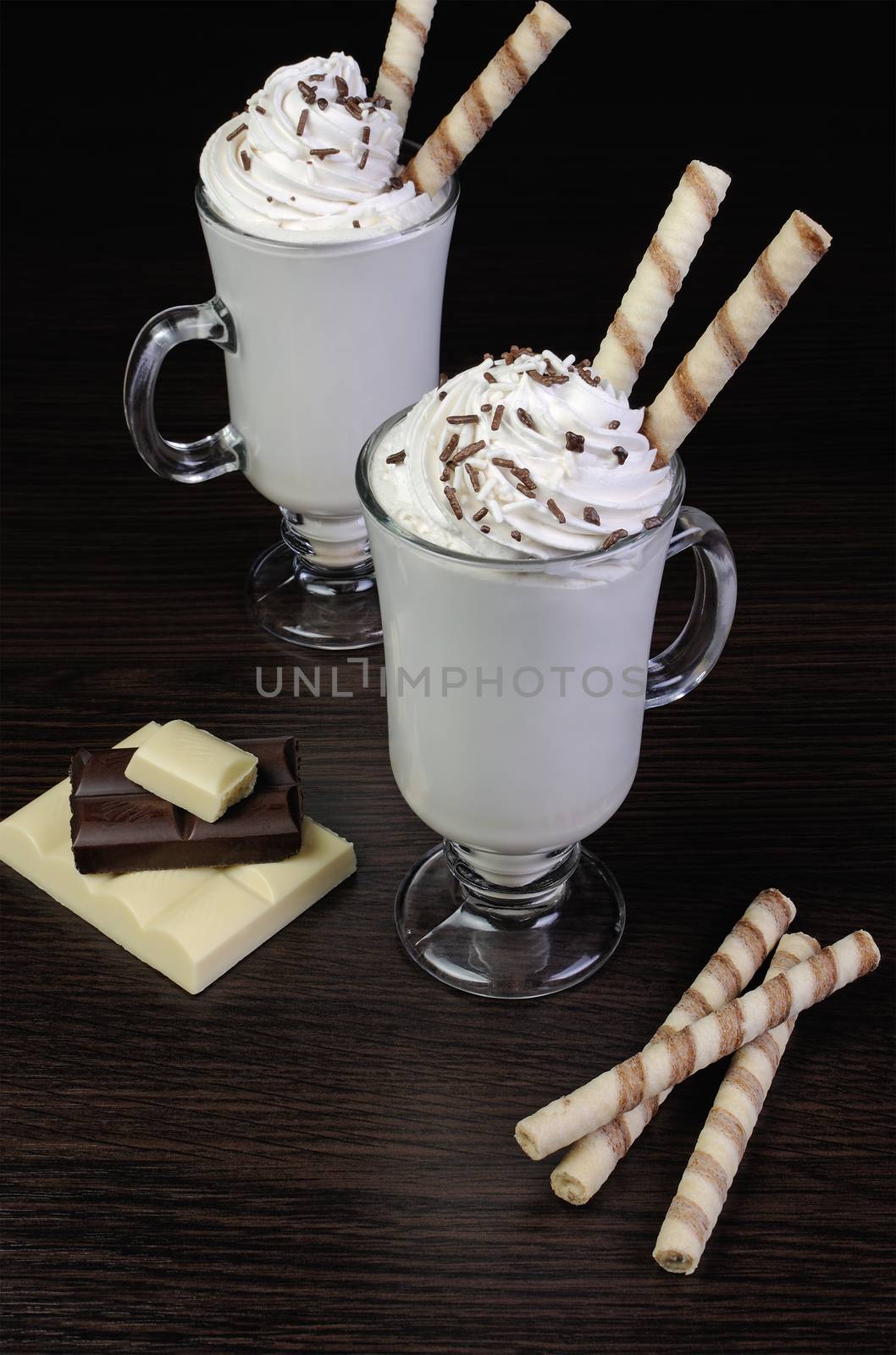 Milkshake with whipped cream white and dark chocolate