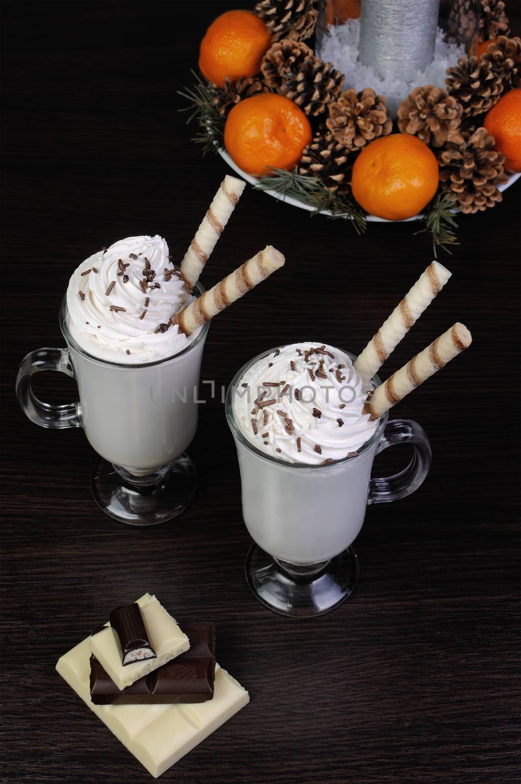 Milkshake with whipped cream white and dark chocolate