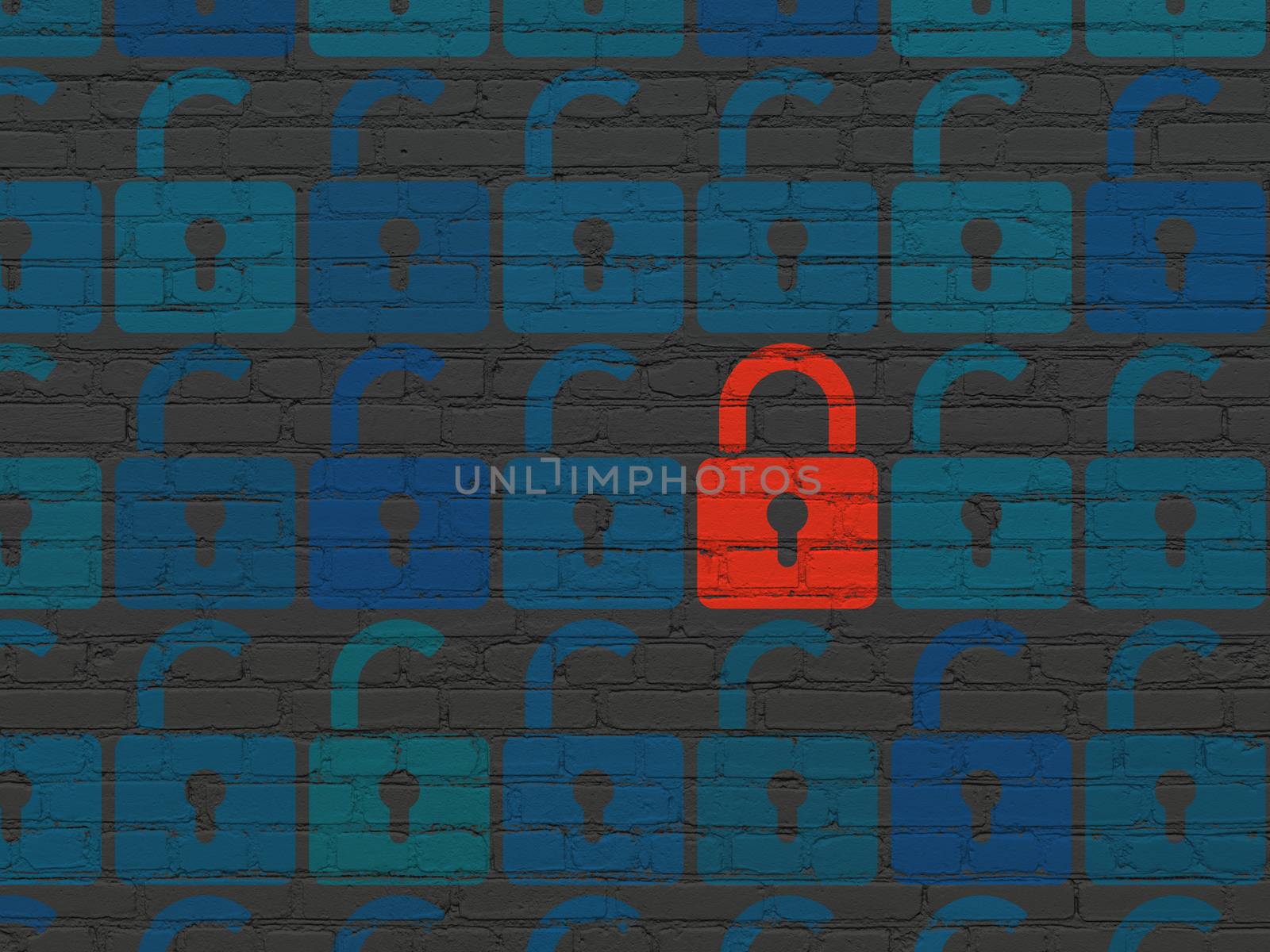 Privacy concept: red closed padlock icon on wall background by maxkabakov