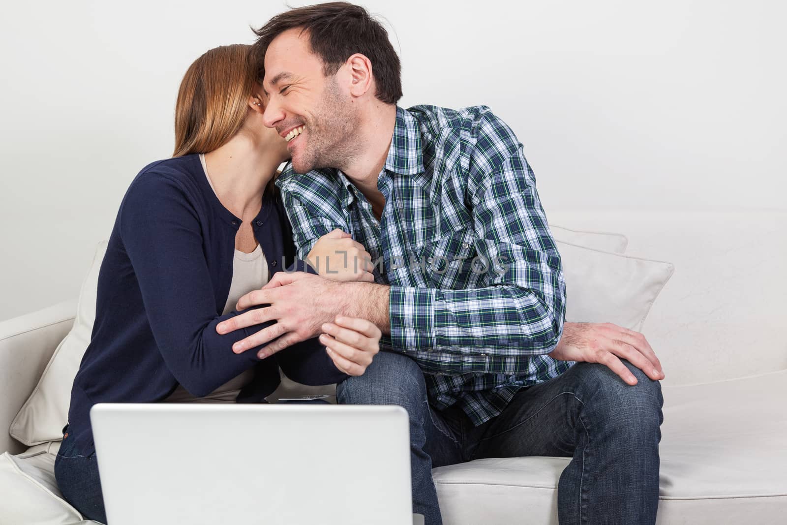 Couple in love playing the computer