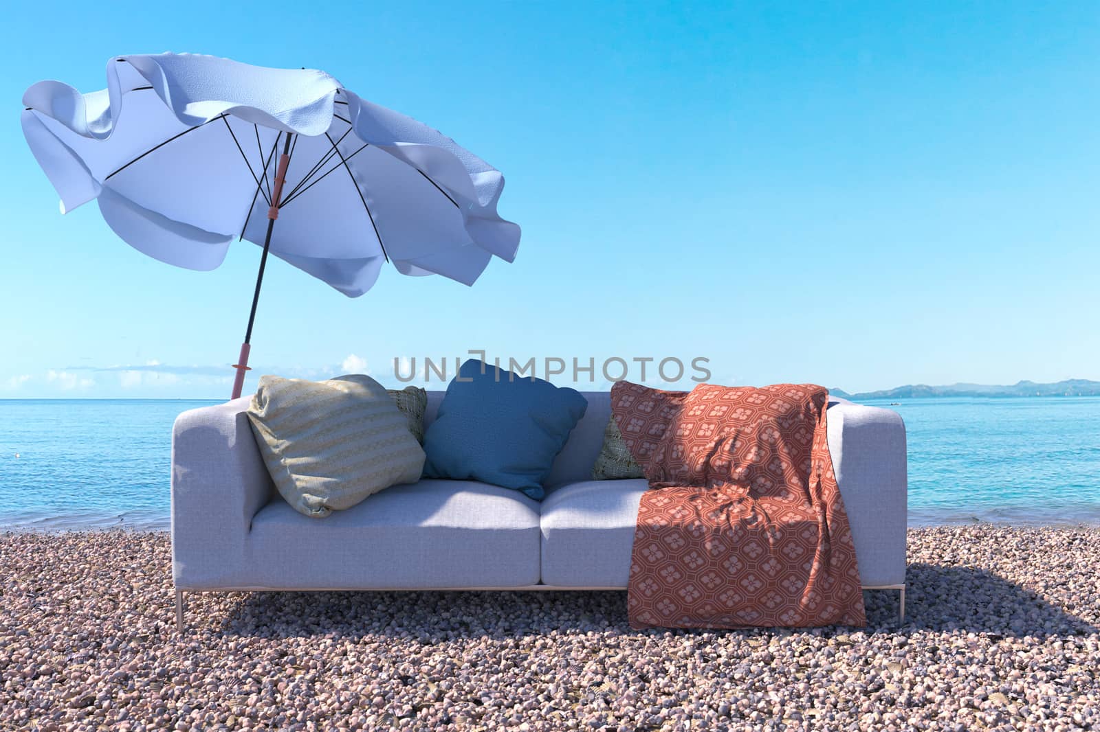 vacation concept background with interior elements and sea beach by denisgo