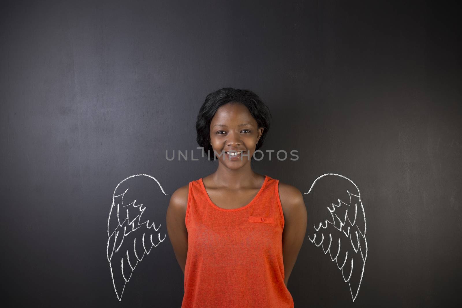 South African or African American woman teacher or student angel with chalk wings by alistaircotton