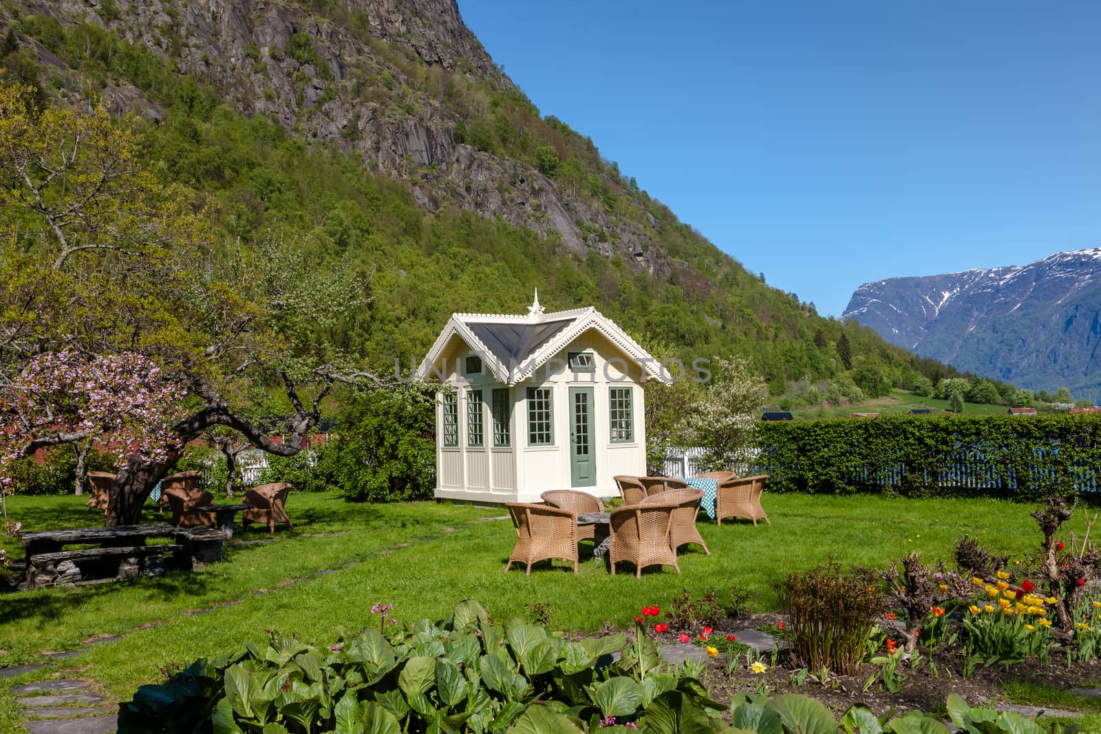 small house in the mountains. northern Norwegian fjords.