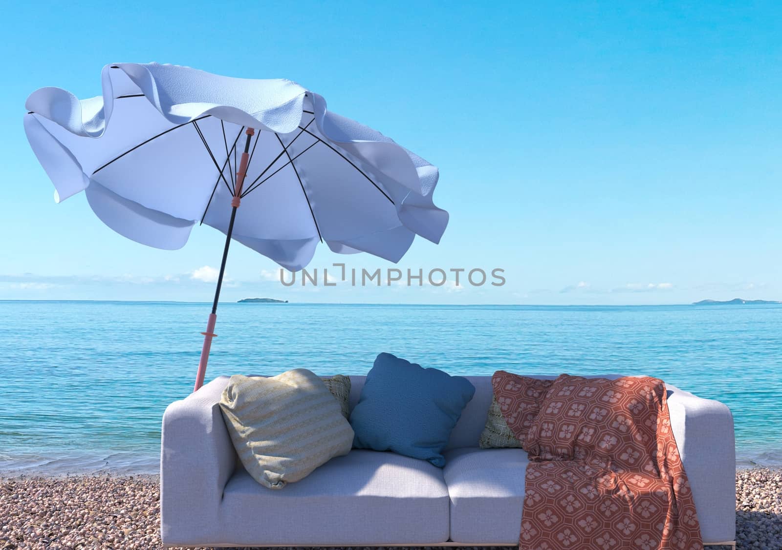 vacation concept background with interior elements and sea beach by denisgo