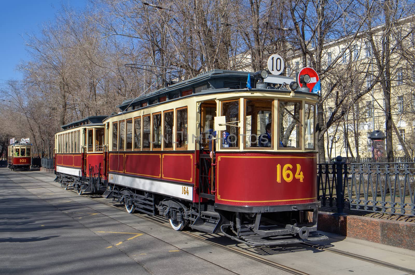 Old tram on the streets of Moscow