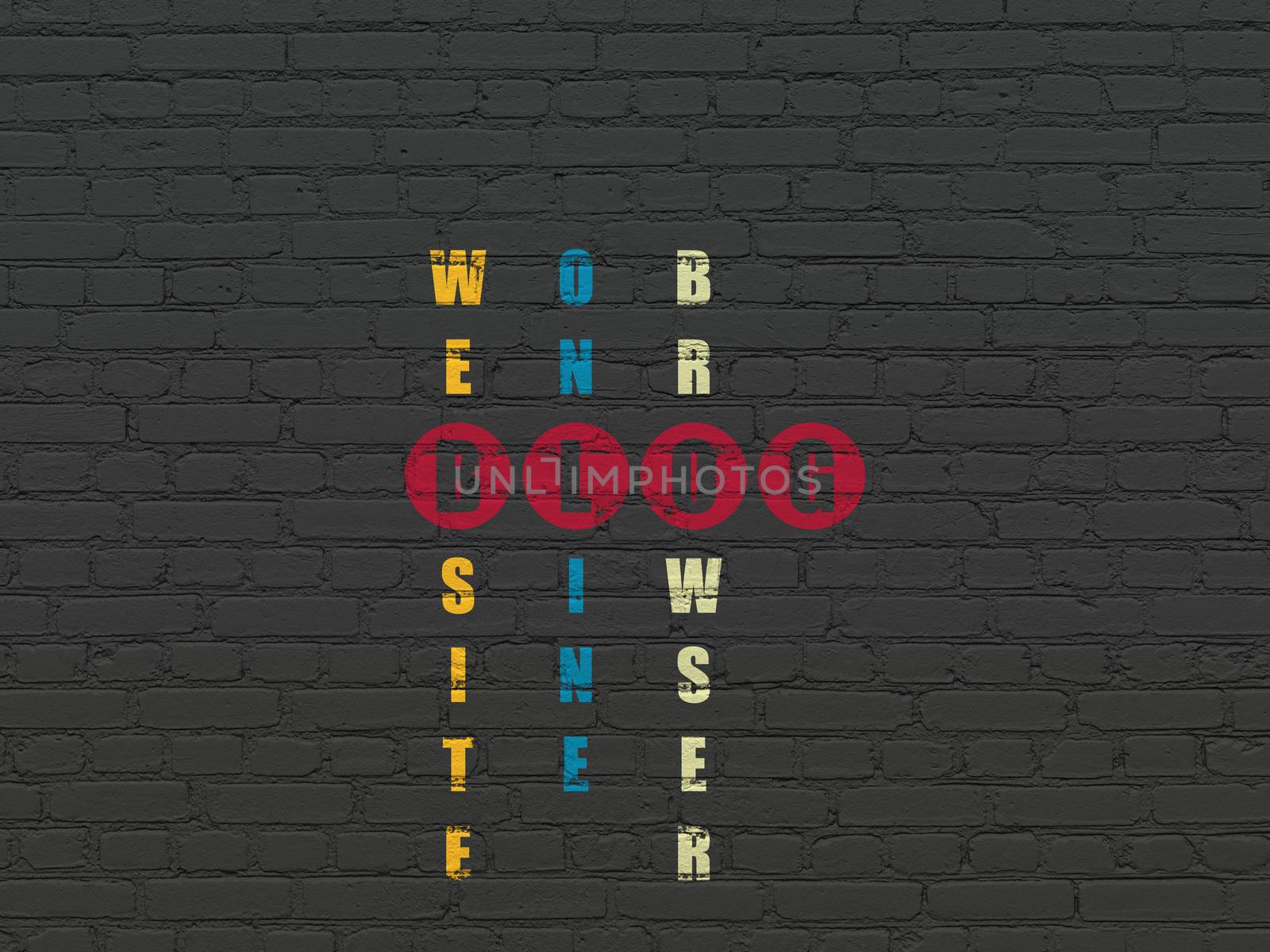 Web development concept: Painted red word Blog in solving Crossword Puzzle, 3d render