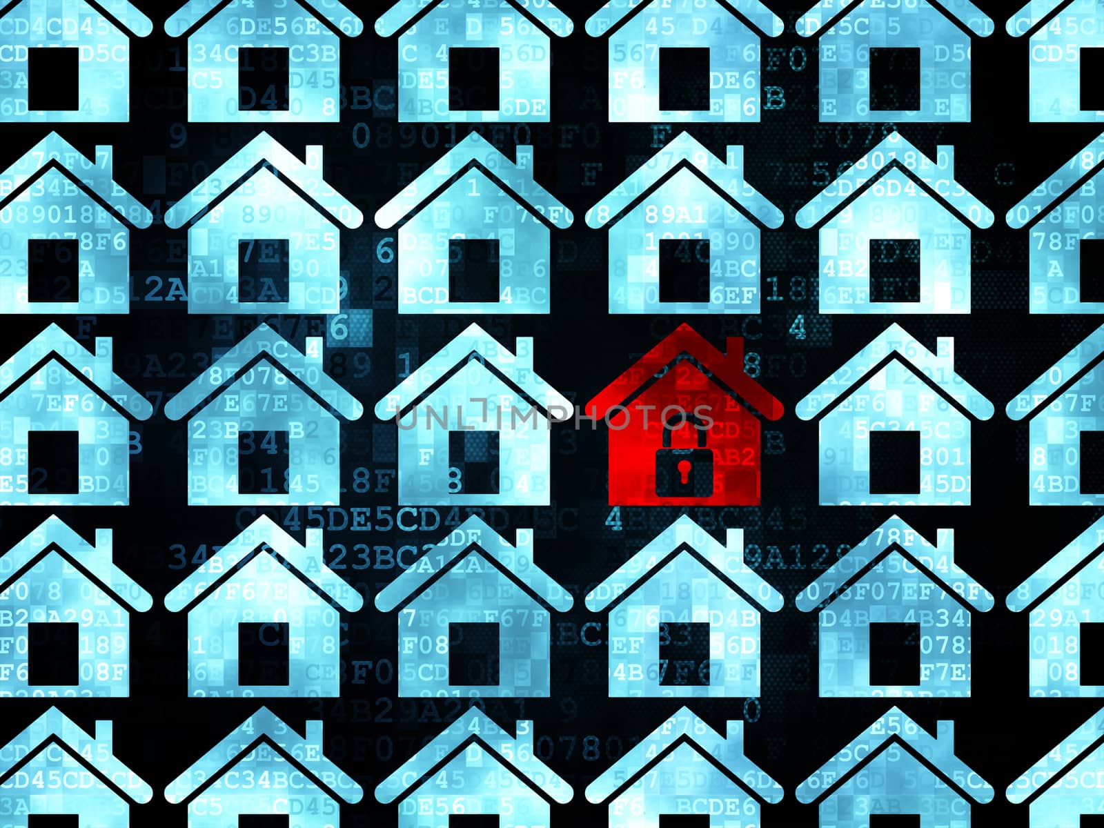 Safety concept: red home icon on Digital background by maxkabakov