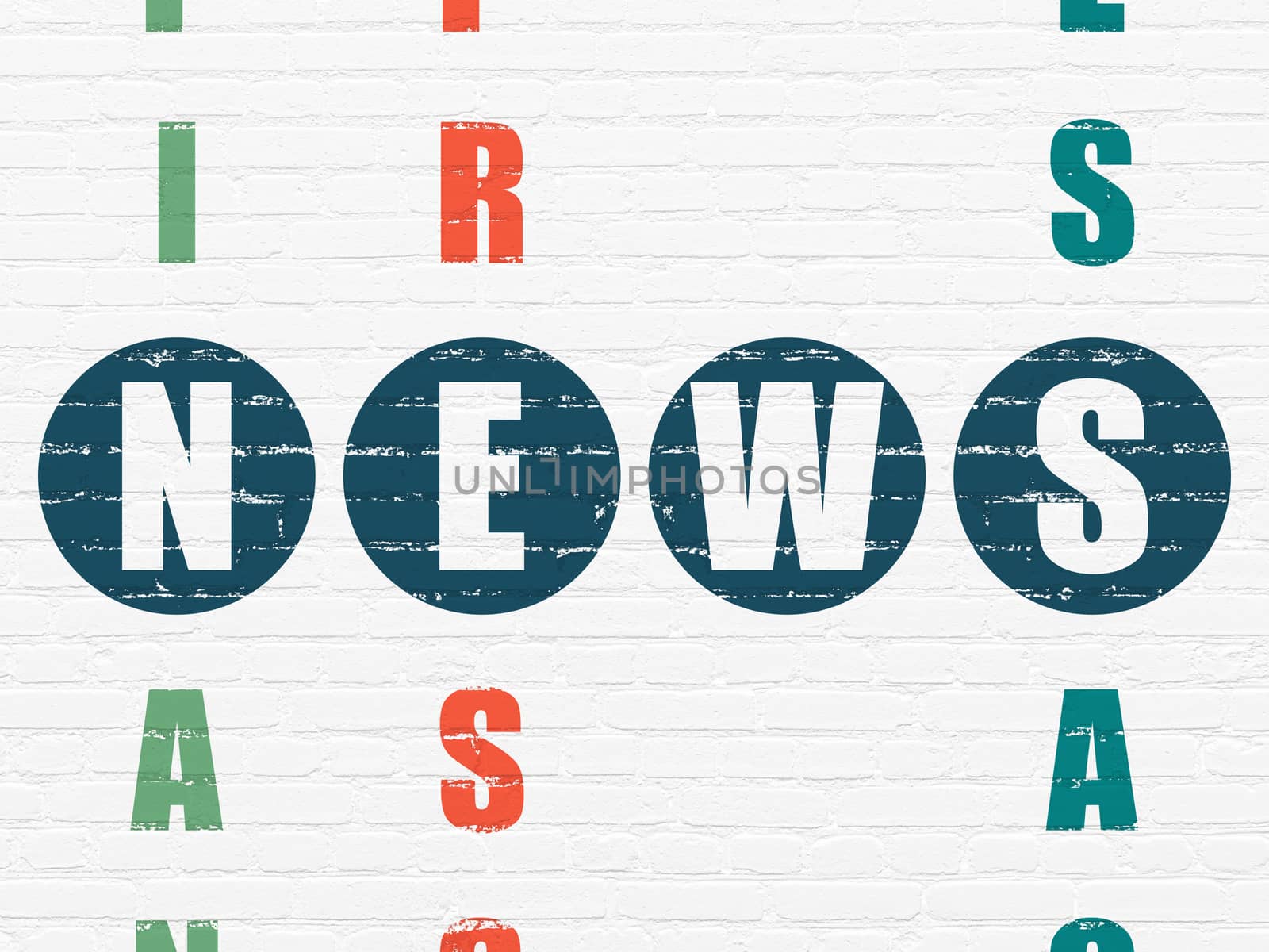 News concept: Painted blue word News in solving Crossword Puzzle, 3d render