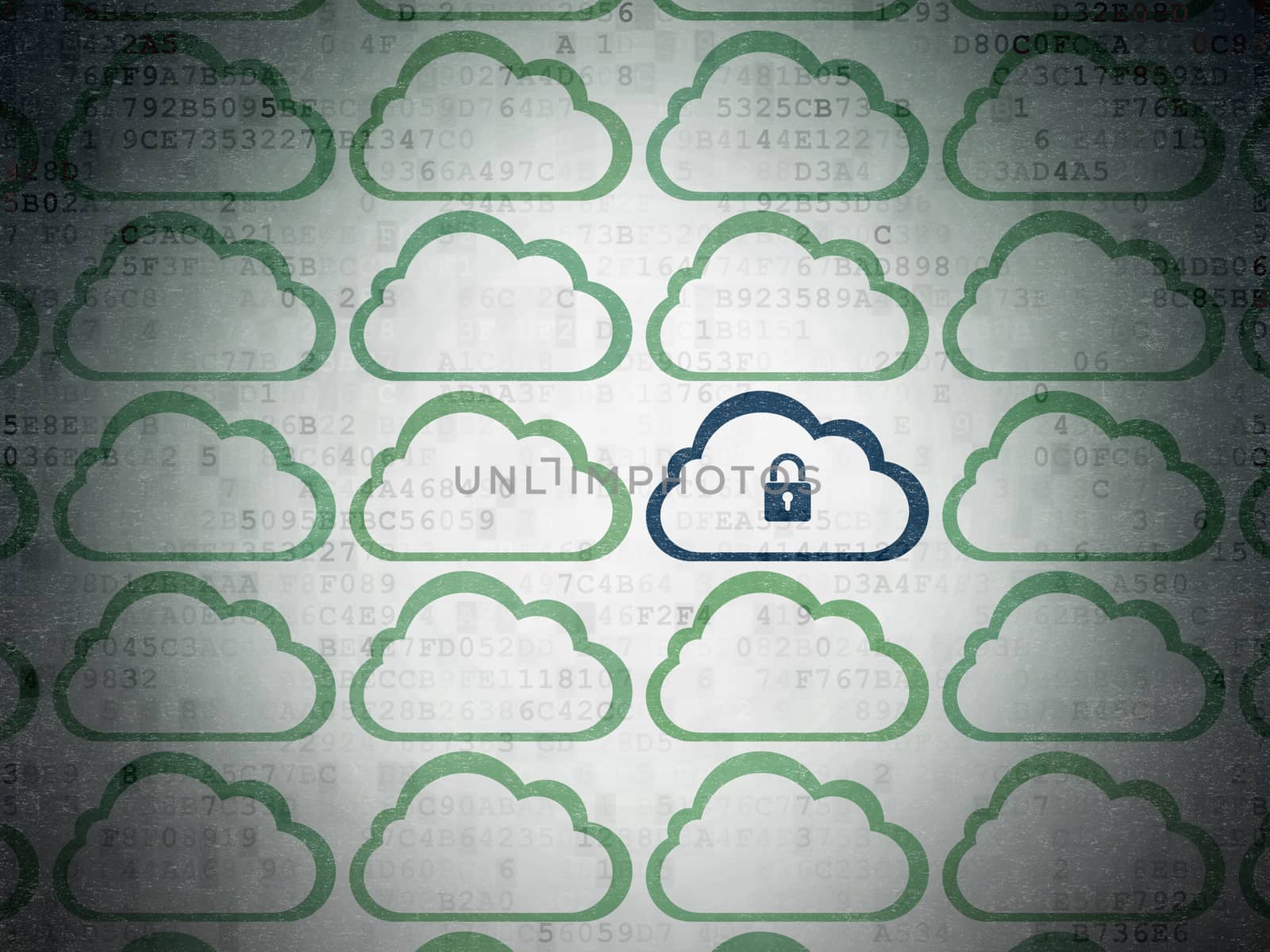 Cloud computing concept: cloud with padlock icon on digital background by maxkabakov