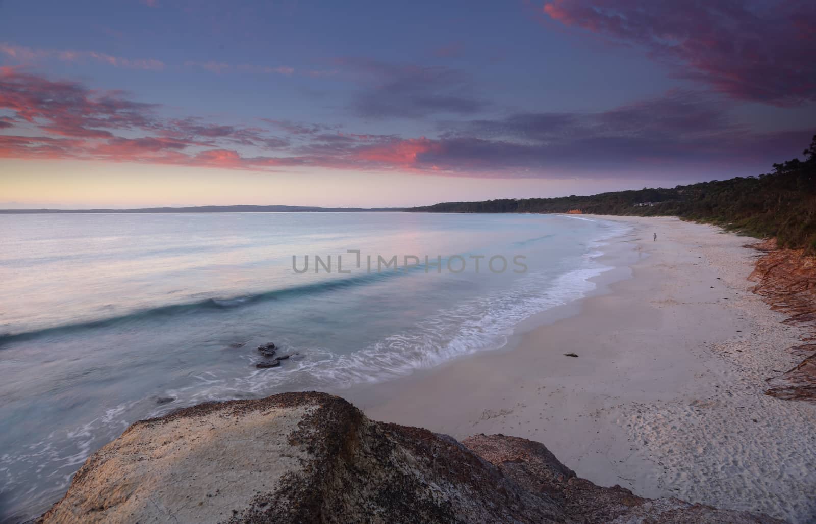 Sunrise colours looking south over Nelson Beach, Jervis Bay, NSW Australia