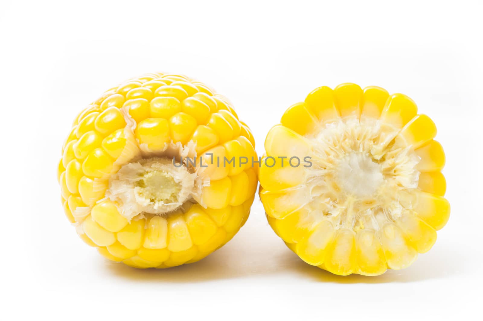 Boiled corn isolated on white background