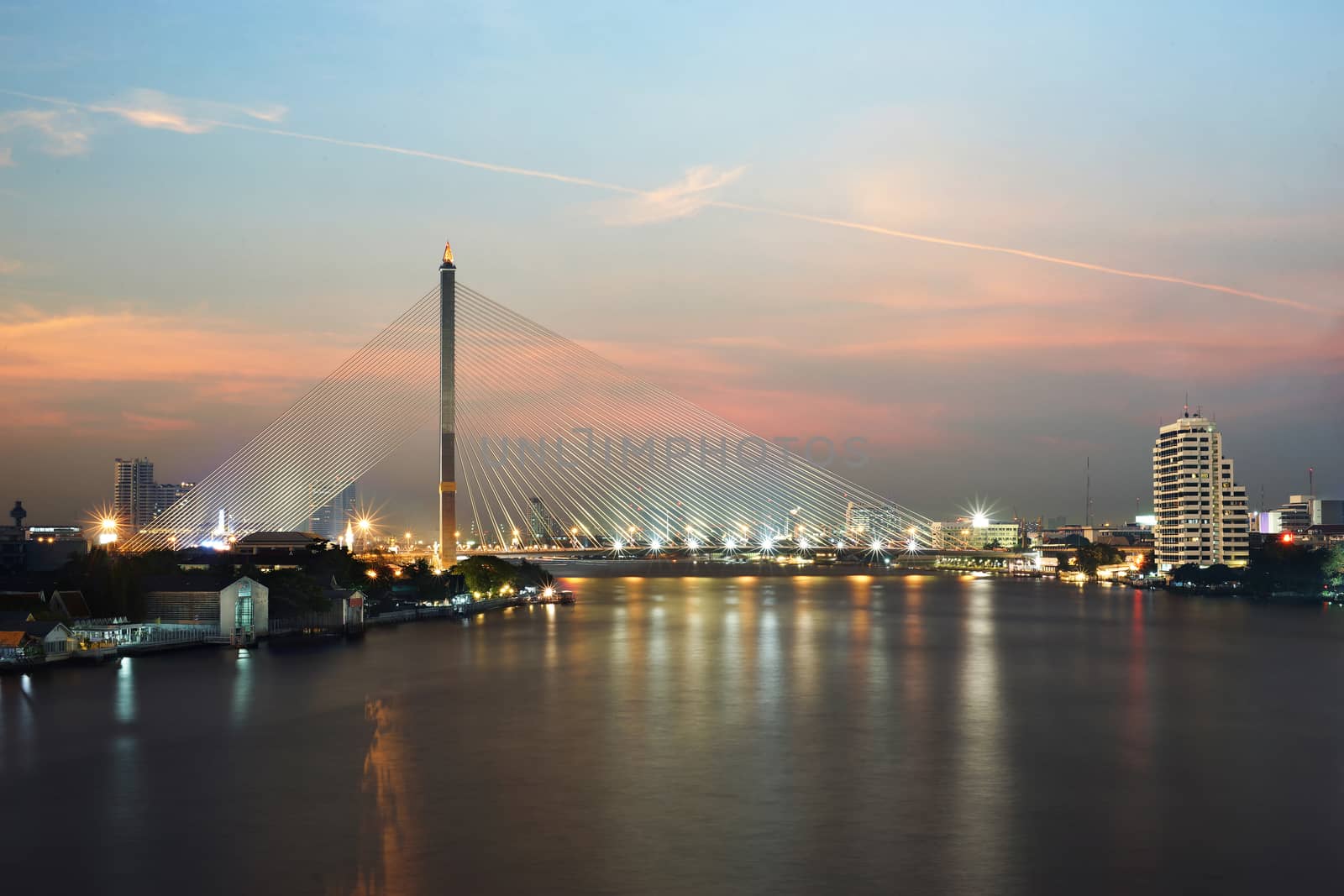 cable-stayed bridge at twilight time
