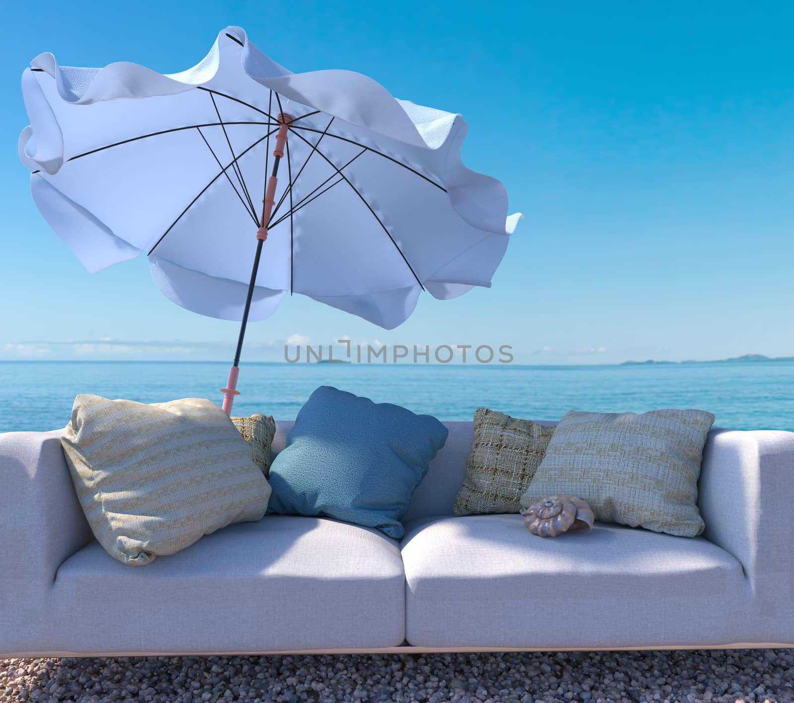 vacation concept background with interior elements and seashell by denisgo