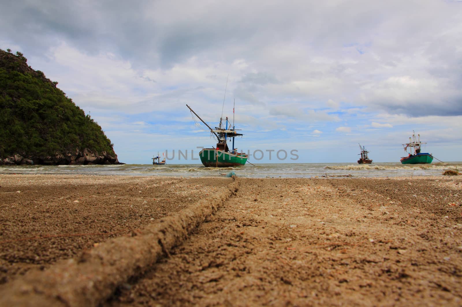 Sheltered mooring on Sam Phraya Beach, Prachuap kiri khan, Thailand